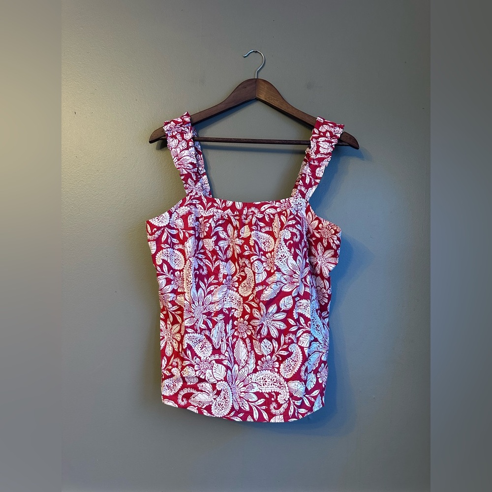 Loft Flowy Floral Red-White Print Top Size Medium Women’s Loft Blouse